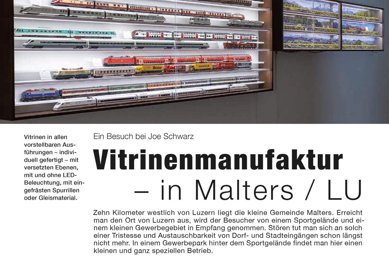 Vitrinenmanufaktur JS 1 ModellbahnSchweiz - Joe Schwarz Vitrinenmanufaktur in der Modellbahn Schweiz 12/2021